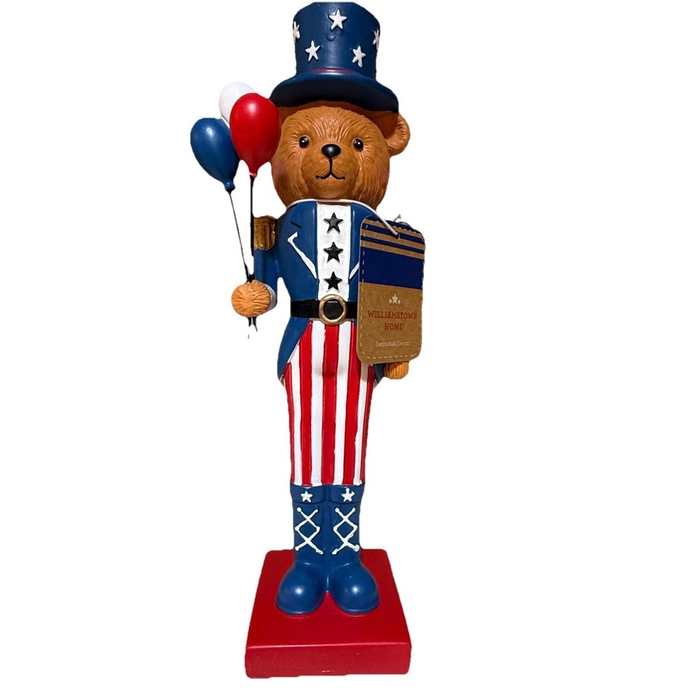 Stars & Stripes 4th of July Patriotic Resin Teddy‎ Bear Nutcracker